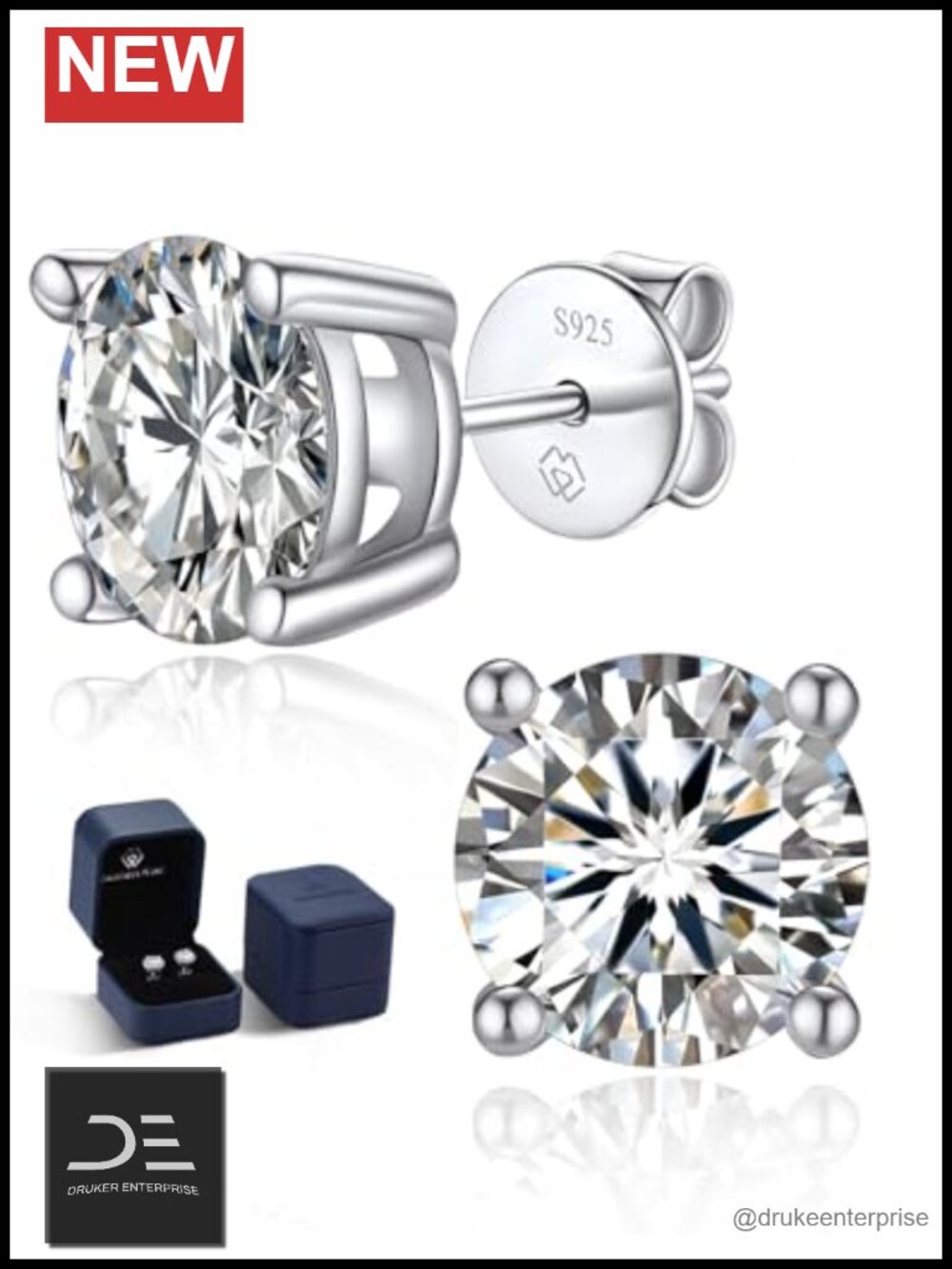 Moissanite Stud Earrings 925 Sterling Silver Hypoallergenic Gift